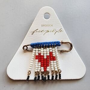 Free People | NWT | Beaded Safety Pin Brooch Red White Blue Heart Fringe Charm